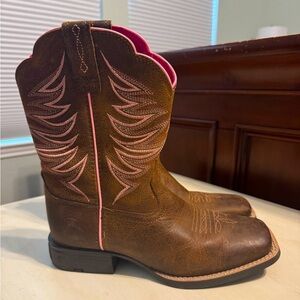 Ariat Girls Firecatcher Rowdy Brown Wide Square Toe Cowboy Boots